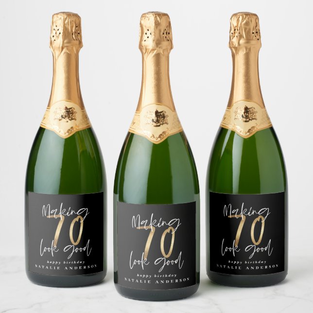 Moderne Typografie Gold eleganten Chic 70. Geburts (Flaschen)