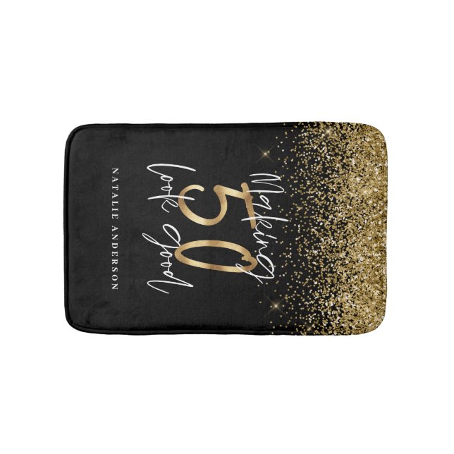 Moderne Typografie Gold Glitzer Chic 50. Geburtsta Badematte (Vorderseite)