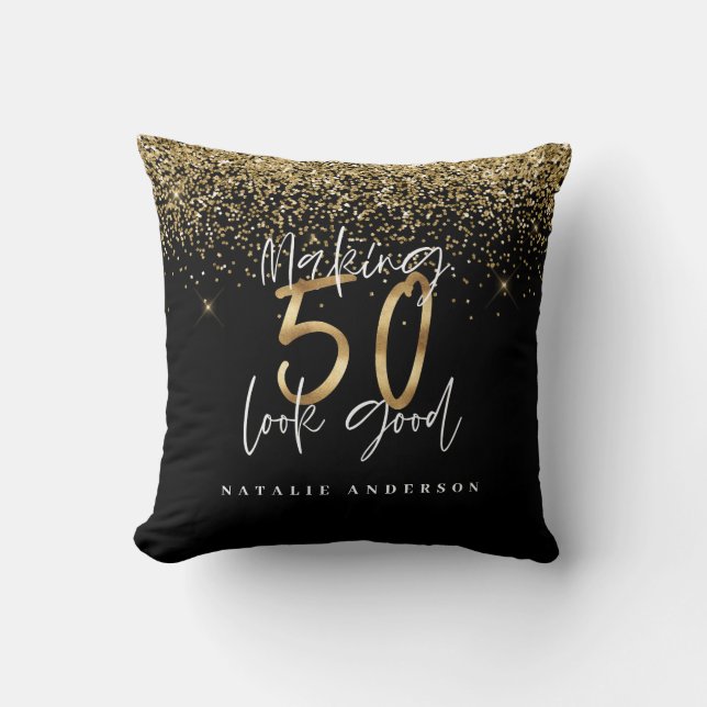 Moderne Typografie Gold Glitzer Chic 50. Geburtsta Kissen (Vorderseite)