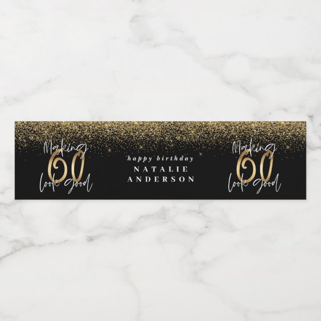 Moderne Typografie Gold Glitzer Chic 60. Geburtsta (Einzelnes Label)
