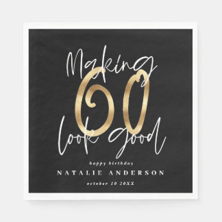 Moderne Typografie Gold schwarz 60. Geburtstagspar Serviette