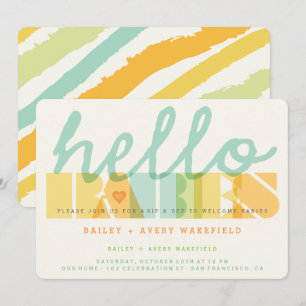 Moderne Typografie Hallo Babys Zwillinge Sip & See Einladung