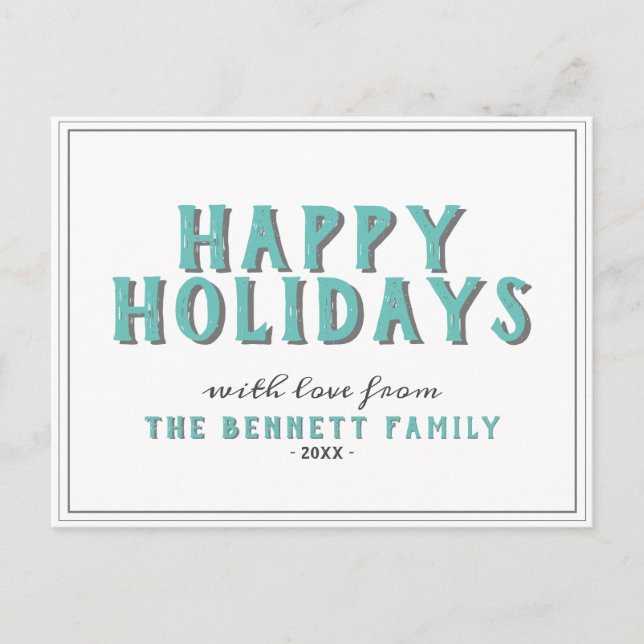 Moderne Typografie Happy Holidays Weihnachten Postkarte (Vorderseite)