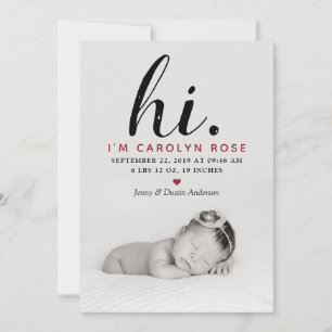 Moderne Typografie "Hi". Foto Birth Ankündigung