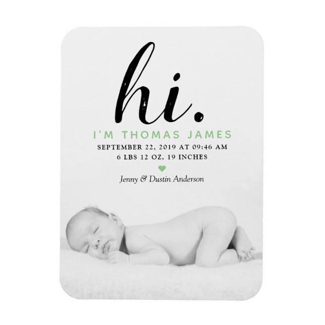 Moderne Typografie "Hi". Foto Birth Ankündigung Magnet (Vertikal)