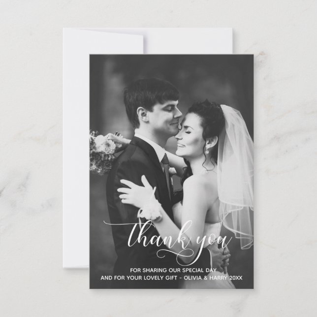 Moderne Typografie Hochzeit Danke Fotokarte (Vorderseite)
