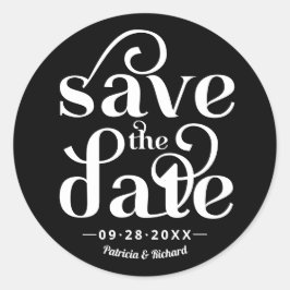 Moderne Typografie-Hochzeit rettet das Datum Runder Aufkleber