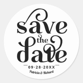 Moderne Typografie-Hochzeit rettet das Datum Runder Aufkleber