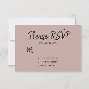 Moderne Typografie-Hochzeit staubiger Rose RSVP Karte
