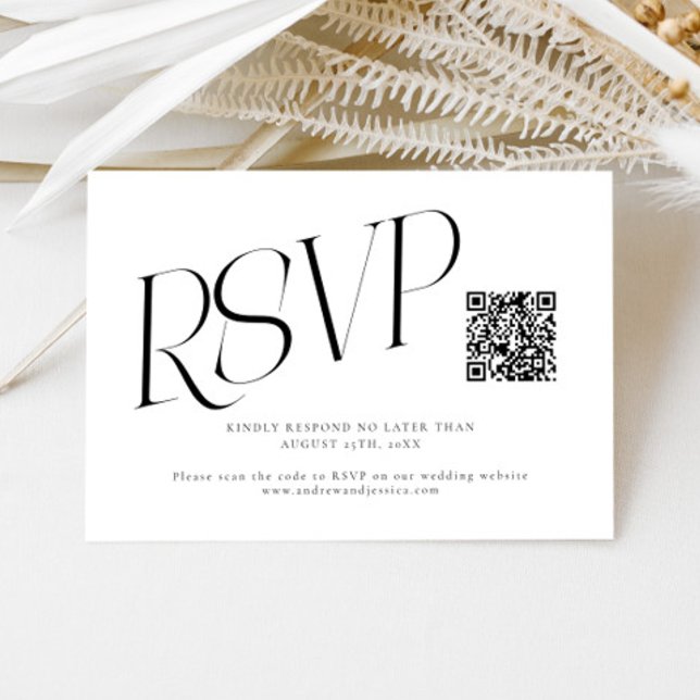Moderne Typografie Hochzeits-QR-Code RSVP Karte (Von Creator hochgeladen)
