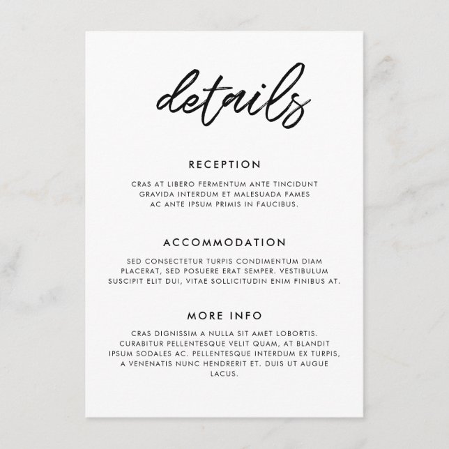 Moderne Typografie Hochzeitsgast-Informationskarte Begleitkarte (Vorderseite)