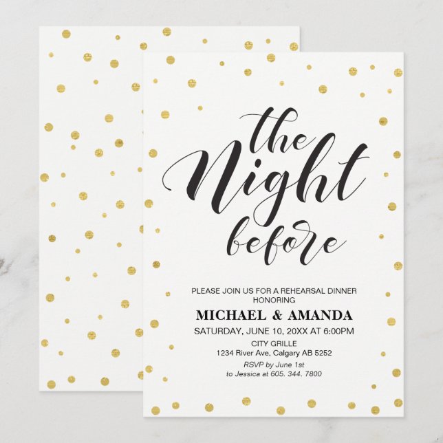 Moderne Typografie Hochzeitskarte für Probe Einladung (Vorne/Hinten)