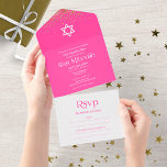 Moderne Typografie Hot Pink Confetti Bat Mitzvah A All In One Einladung<br><div class="desc">Eine elegante heiß rosa Fledermaus Mitzvah Einladung, leicht zu personalisieren mit Ihren Details. BITTE BEACHTEN SIE: Diese Einladung kann ohne Umschlag verschickt werden; die Rücksendeadresse ist auf der Rückseite enthalten; wenn Sie sie mit einem Umschlag senden möchten, bitte die Rücksendeadresse ausfüllen (Rückseite). GÄSTEADDRESSING: Diese Vorlage beinhaltet die Adressierung des Empfängers...</div>