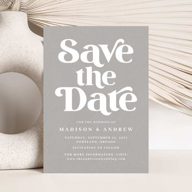 Moderne Typografie in Grau und Weiß Save The Date (Von Creator hochgeladen)