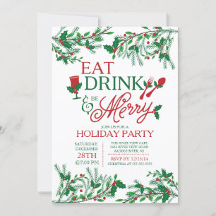 Moderne Typografie isst Drink & Be Merry Party Einladung