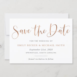 Moderne Typografie Kupferblütenfolie Save the Date Einladung