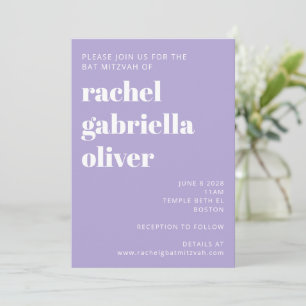 Moderne Typografie Lavender Lila Bat Mitzvah Einladung