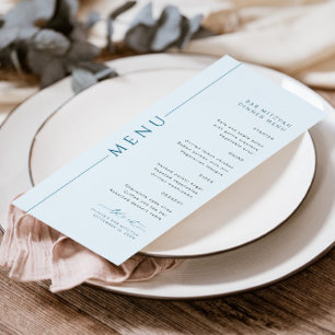 Moderne Typografie Light Blue Bar Mitzvah Menu Menükarte