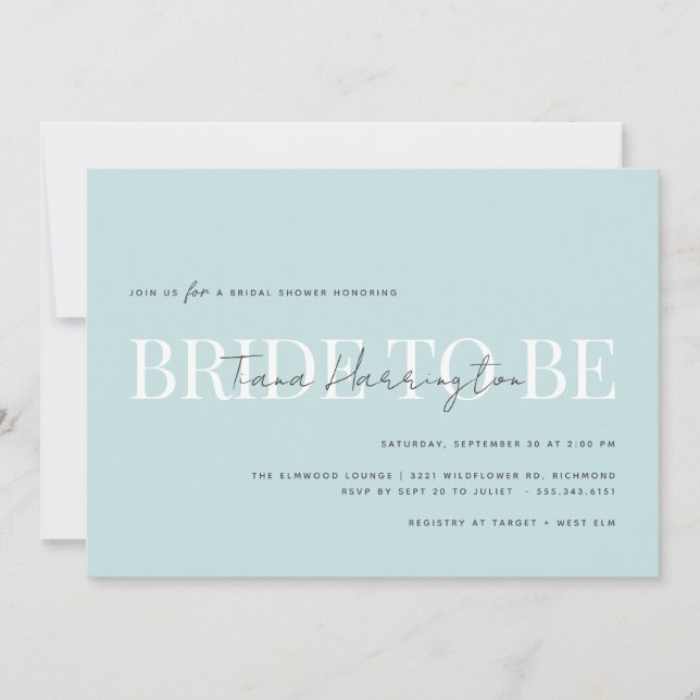 Moderne Typografie | Light Blue Brautparty Einladung (Vorderseite)