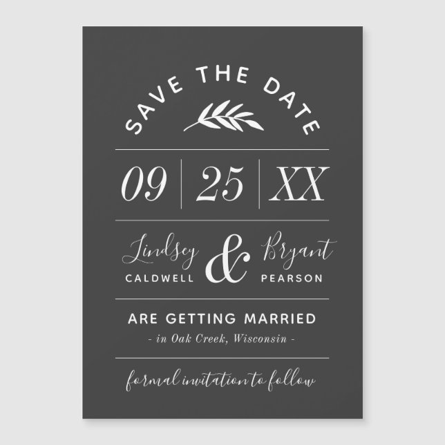 Moderne Typografie Magnetkarte Save the Date (Vorderseite)