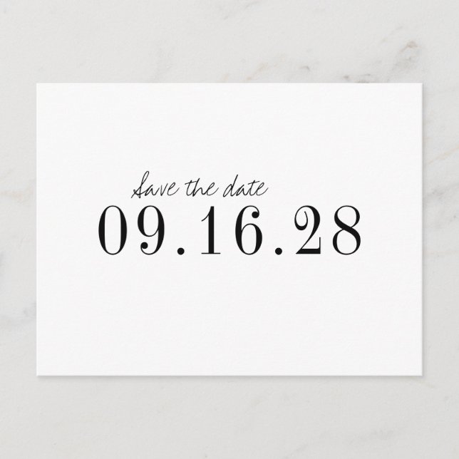 Moderne Typografie minimalistisch Save the Date Ankündigungspostkarte (Vorderseite)