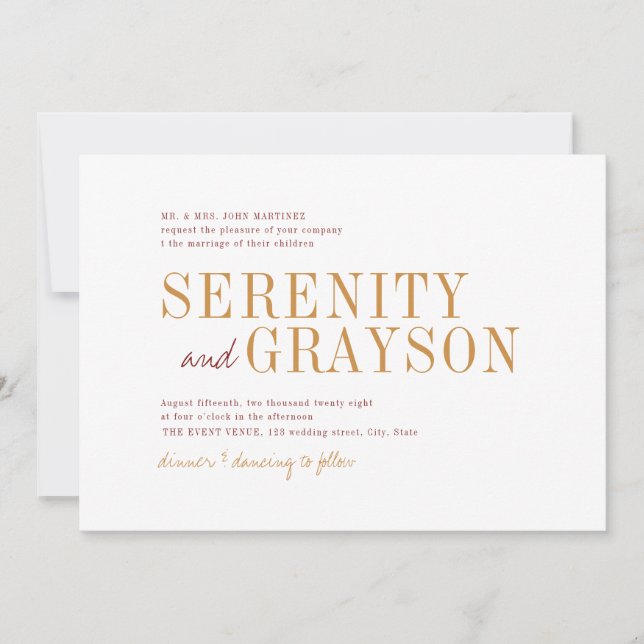 Moderne Typografie minimalistische Hochzeit im Her Einladung (Vorderseite)