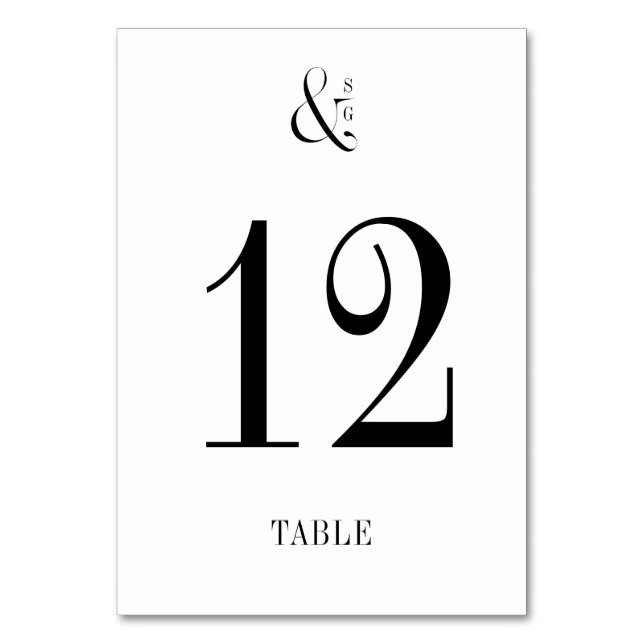 Moderne Typografie-Minimalistische Monogrammkarte Tischnummer (Vorderseite)