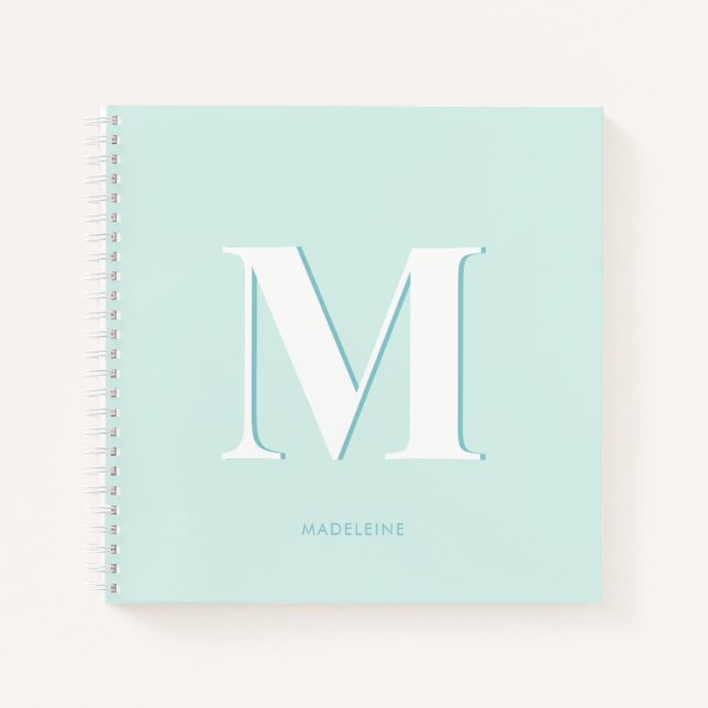 Moderne Typografie Mint Turquoise Monogram Initial Notizbuch (Vorderseite)