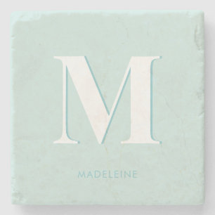 Moderne Typografie Mint Turquoise Monogram Initial Steinuntersetzer