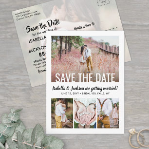 Moderne Typografie mit fünf Fotos Hochzeit rettet  Ankündigungspostkarte