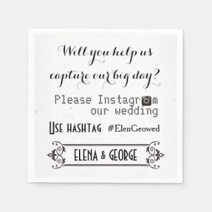 Moderne Typografie mit Instagram Hashtag Hochzeit Serviette