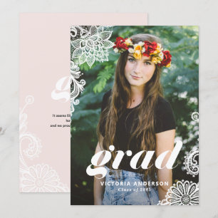 Moderne Typografie mit Lace Foto Graduation Party Einladung