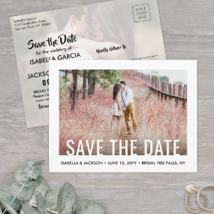 Moderne Typografie mit zwei Fotos Hochzeit rettet  Ankündigungspostkarte