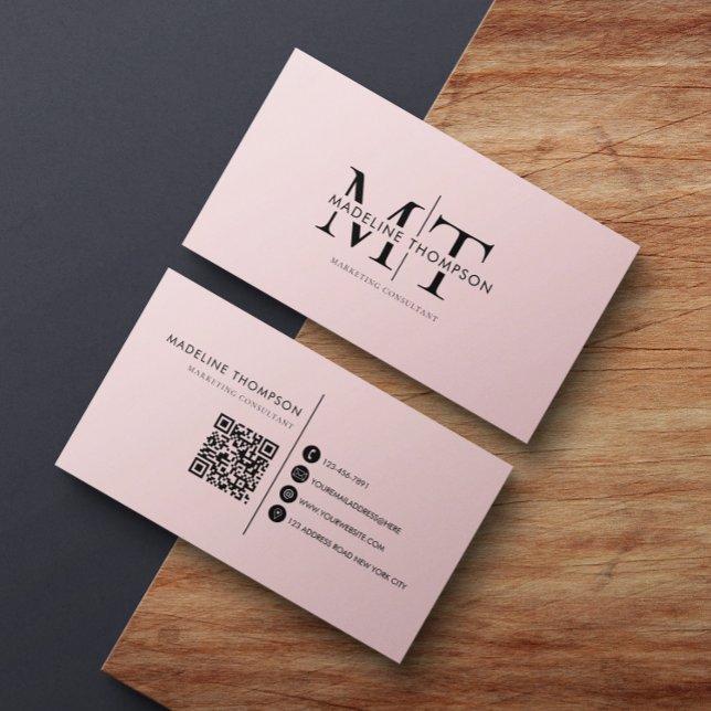 Moderne Typografie Monogram Black Pink QR-Code Visitenkarte (Von Creator hochgeladen)
