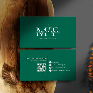 Moderne Typografie Monogram Emerald Green QR-Code Visitenkarte