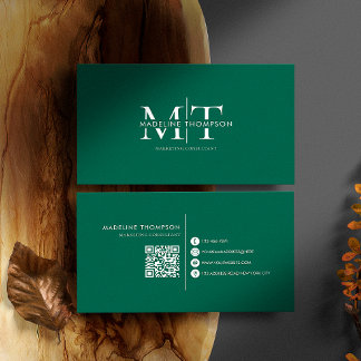 Moderne Typografie Monogram Emerald Green QR-Code Visitenkarte