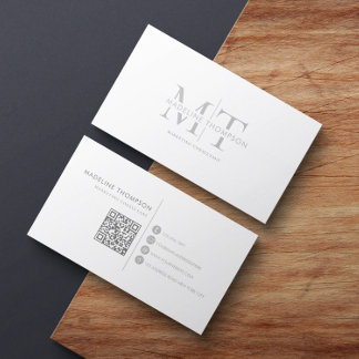 Moderne Typografie Monogram Silver Gray QR Code Visitenkarte