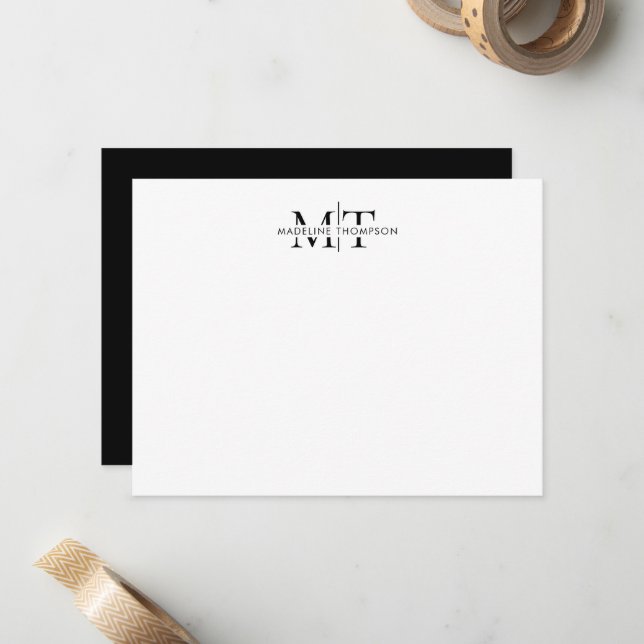 Moderne Typografie Monogramm Schwarz-weiß Mitteilungskarte (Vorderseite/Rückseite Beispiel)