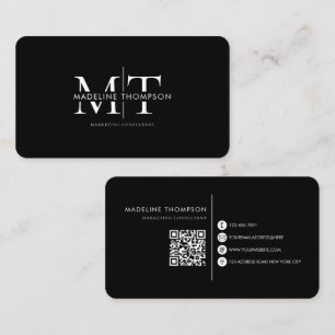Moderne Typografie-Monogramm Schwarzer QR-Code Visitenkarte