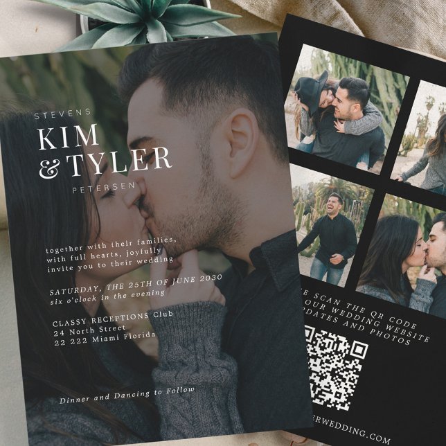 Moderne Typografie-Namen 5 Fotos QR-Code Hochzeit Einladung (Von Creator hochgeladen)