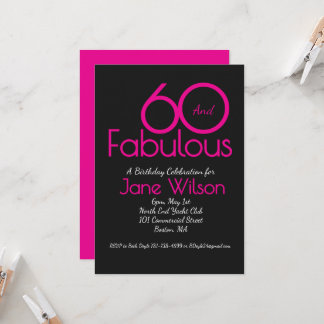 Moderne Typografie Pink Schwarz Fabelhaft 60 Gebur Einladung
