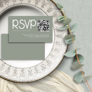 Moderne Typografie QR Code Sage Green Wedding RSVP Begleitkarte