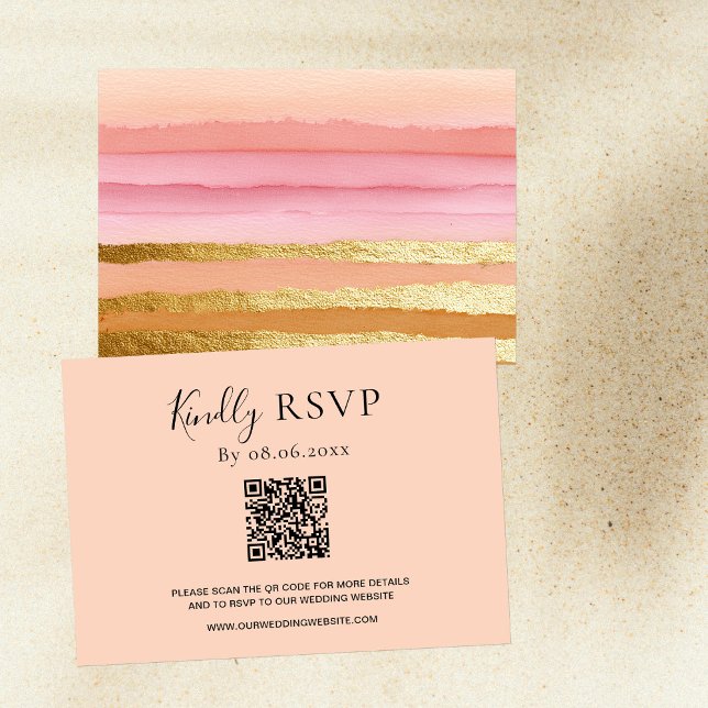 Moderne Typografie QR Code Sunset Gold Wedding RSVP Karte (Von Creator hochgeladen)