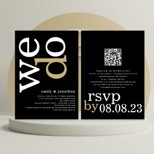 Moderne Typografie QR Code White Gold Black Weddin Einladung