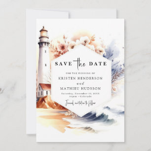 Moderne Typografie Romance Lighthouse Wedding Save The Date