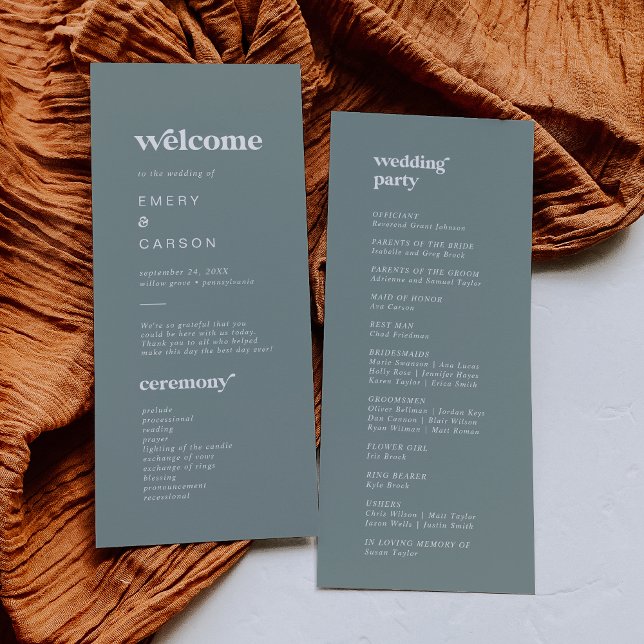 Moderne Typografie | Sage Green Wedding Program Programm (Von Creator hochgeladen)