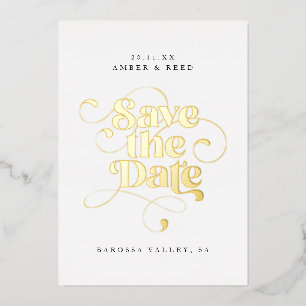 Moderne Typografie Save the Date Echtgold  Folieneinladung