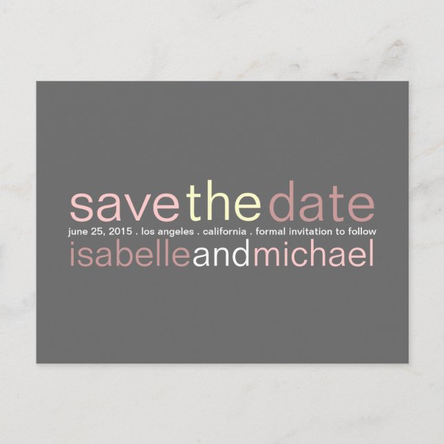 Moderne Typografie Save the Date Hochzeit | Pink Ankündigungspostkarte (Vorderseite)