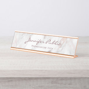 Moderne Typografie Schrift Elegant Roségold Marmor Schreibtischnamensplakette