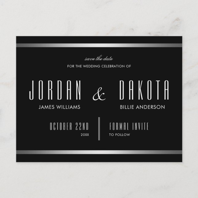 Moderne Typografie | Schwarz und Silber Save the D Ankündigungspostkarte (Vorderseite)